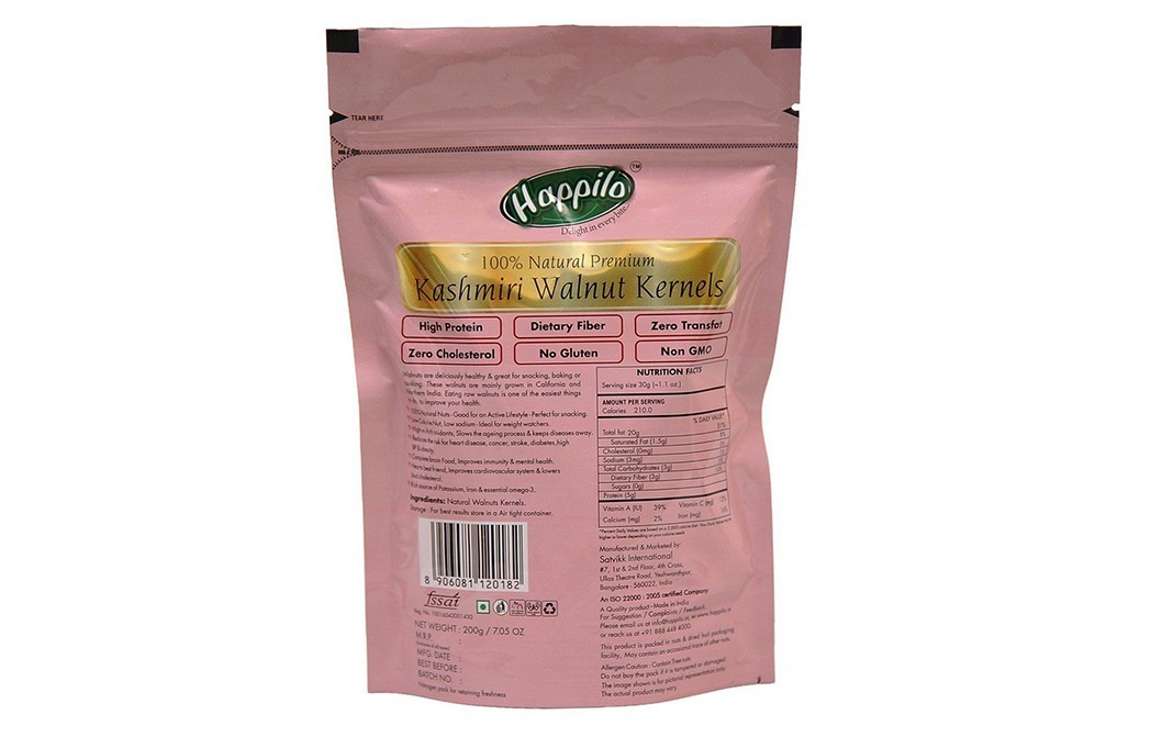 Happilo 100% Natural Premium Kashmiri Walnut Kernels   Pack  200 grams
